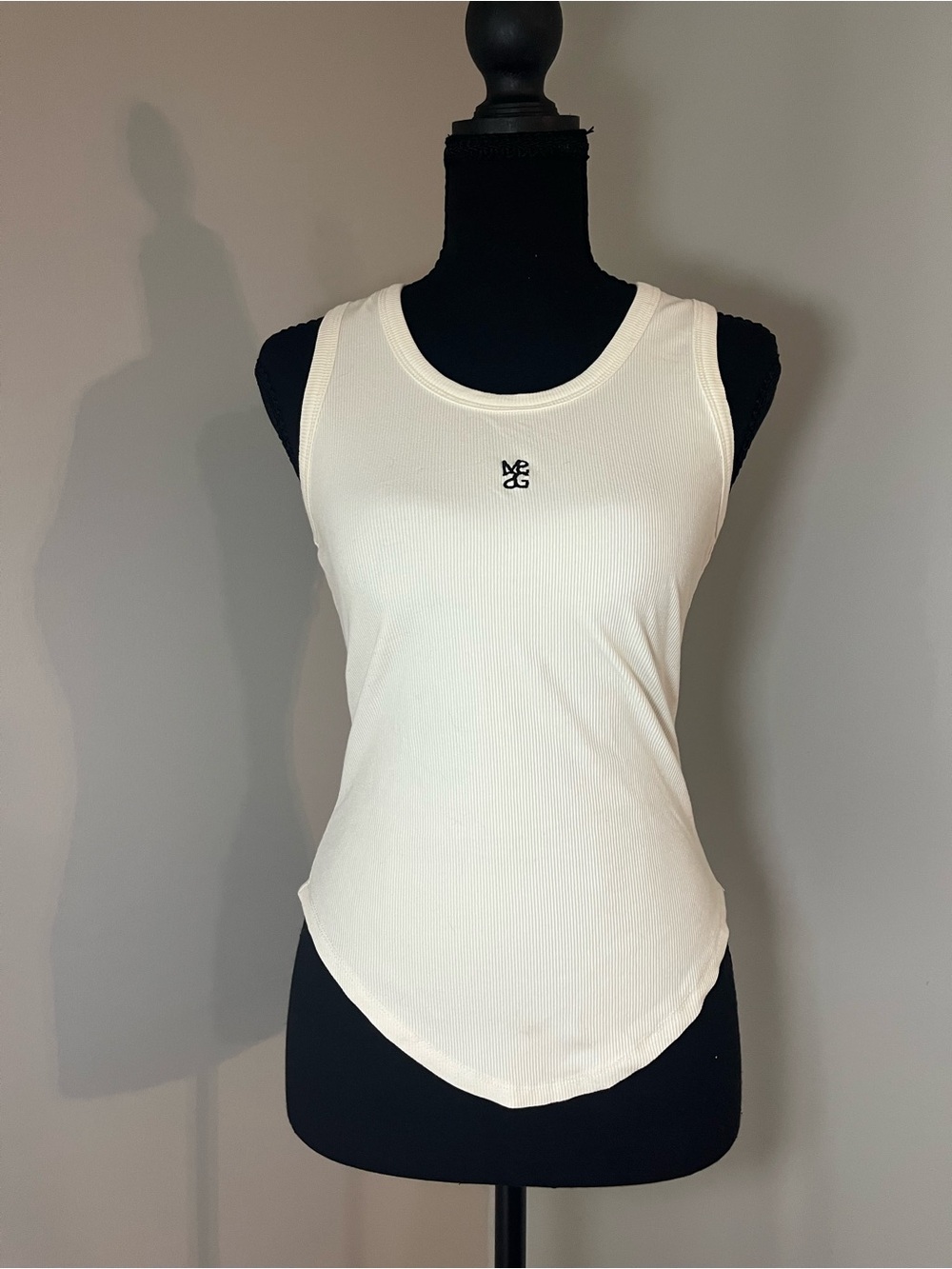 Missguided White Ribbed Logo Tank Top